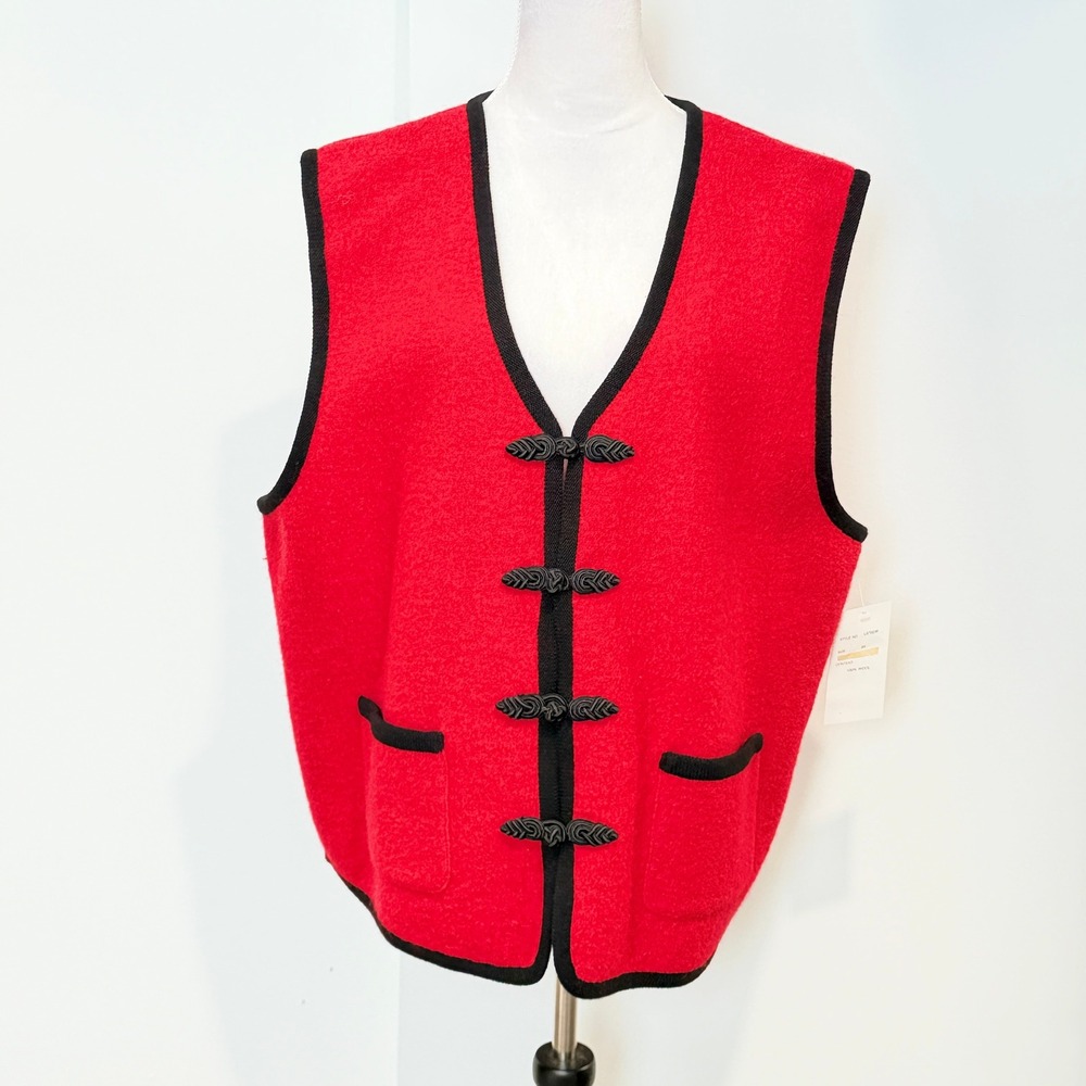 Herman Geist Woman Red 100% Wool Frog Closure Vest Plus Size 3X LS70238 NWT